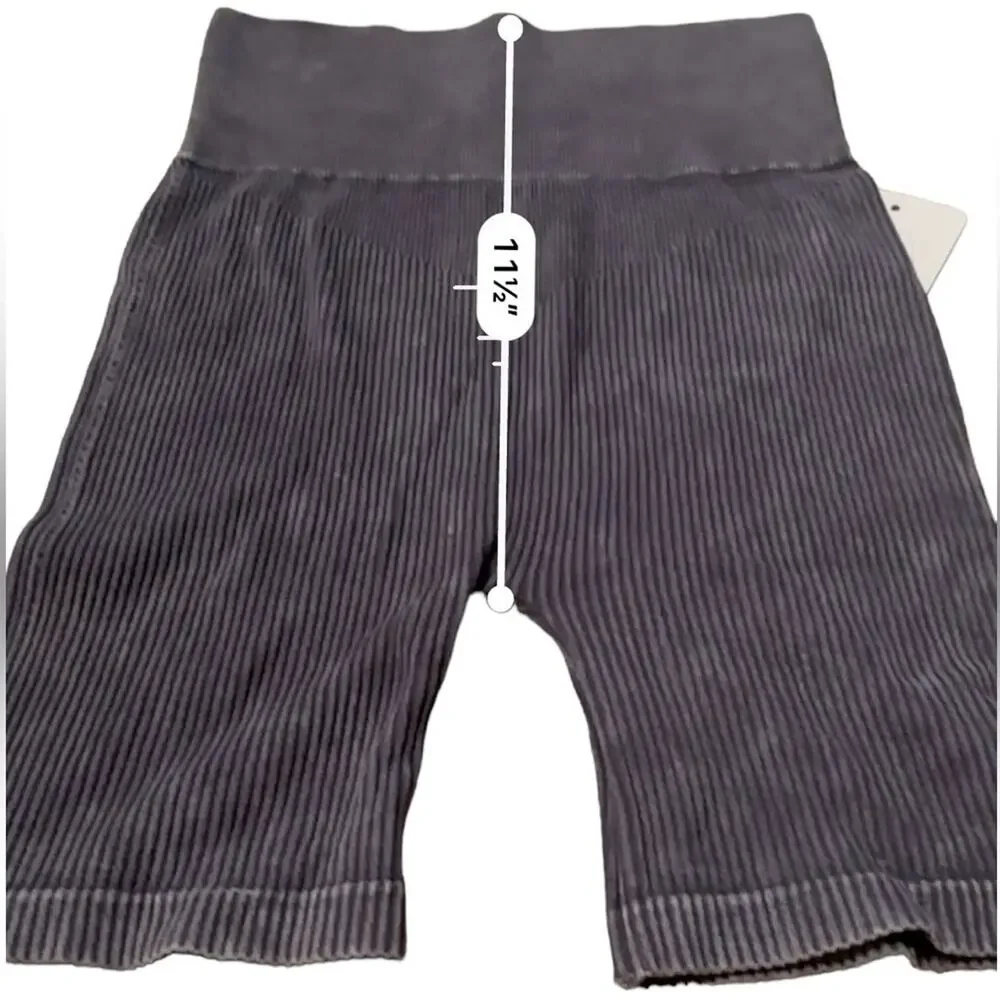 Aura Purple Gray‎ Ribbed High Rise Activewear Biker Shorts Sz S/M NEW